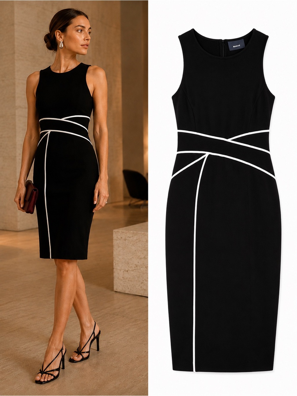 Anthropologie Maeve Cavatina Black Ivory Piping Sheath Dress Size 2